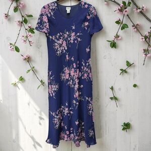 Vintage Liz Baker Chiffon Maxi Dress Womens 20T Blue Floral Whimsigoth Prairie